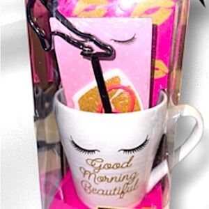 Good morning gift set  Coffee Mug paper clip sticky notes Notepad Shoe pen set